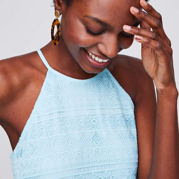 Ann Taylor LOFT Womens Dress Sz 8 Aqua‎ Blue Lace Halter Sleeveless NEW - Picture 2 of 10